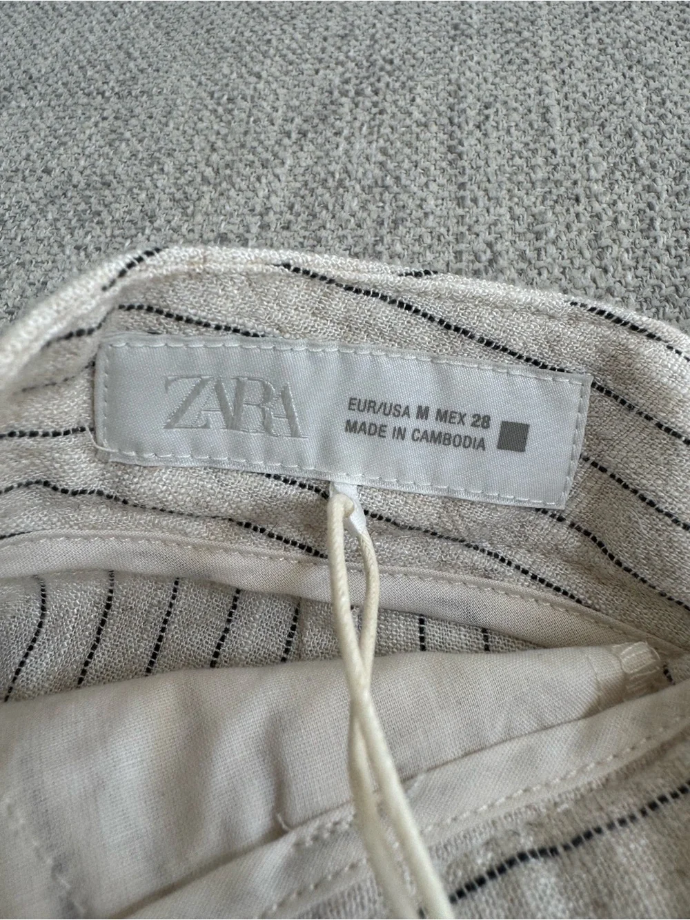 ZARA NWT Striped Linen Blend Wide Leg Trousers in Light Beige/Black Size M